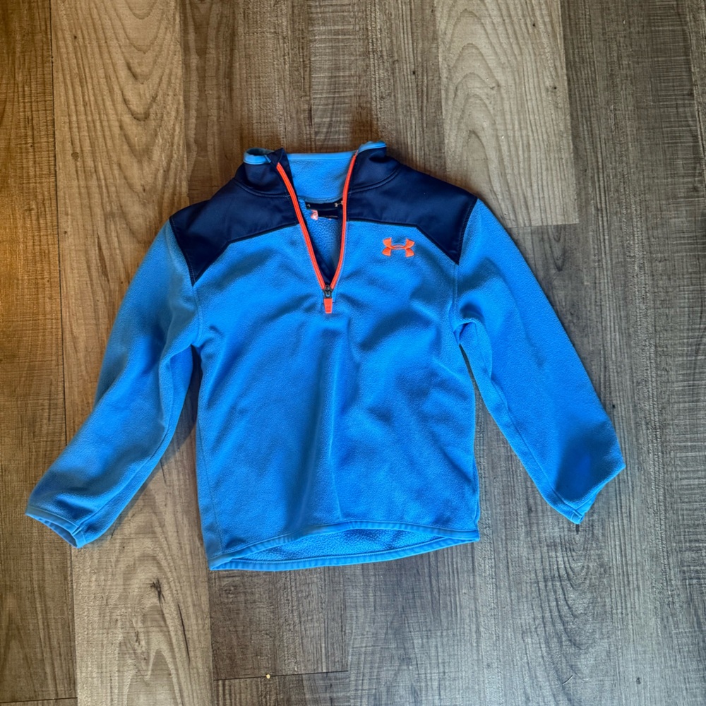 Under Armour Sweatshirt Boys Youth Size 4 Blue/orange Quarter Zip Fleece Hoodie